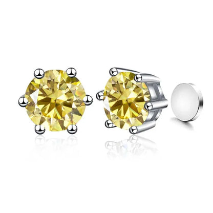 Sterling Silver 925 1ct Moissanite 6-Claw Stud Earrings Unisex Magnetic Hole
