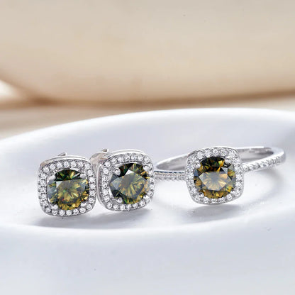 Sterling Silver 3-Piece Moissanite Jewelry Set 1ct Necklace Ring Earrings