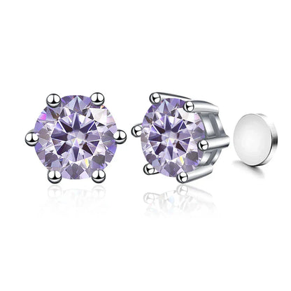 Sterling Silver 925 1ct Moissanite 6-Claw Stud Earrings Unisex Magnetic Hole