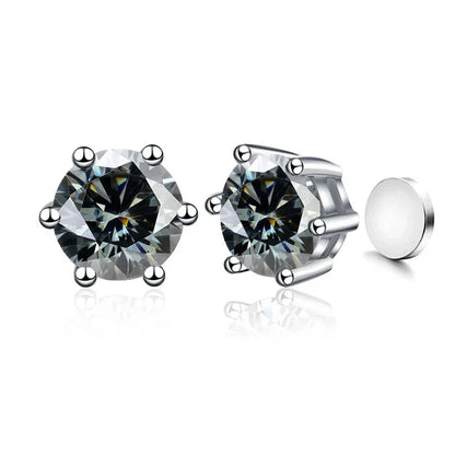 Sterling Silver 925 1ct Moissanite 6-Claw Stud Earrings Unisex Magnetic Hole