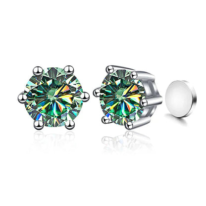 Sterling Silver 925 1ct Moissanite 6-Claw Stud Earrings Unisex Magnetic Hole