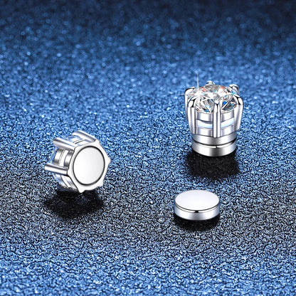 Sterling Silver 925 1ct Moissanite 6-Claw Stud Earrings Unisex Magnetic Hole