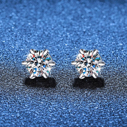 Sterling Silver 925 1ct Moissanite 6-Claw Stud Earrings Unisex Magnetic Hole