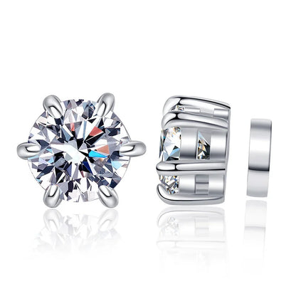 Sterling Silver 925 1ct Moissanite 6-Claw Stud Earrings Unisex Magnetic Hole