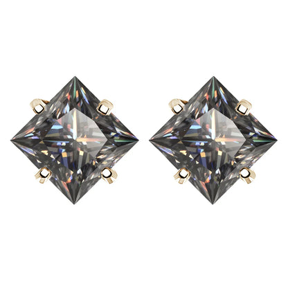 Sterling Silver 925 Green Princess Cut Moissanite Stud Earrings For Women