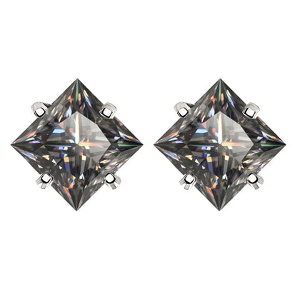 Sterling Silver 925 Green Princess Cut Moissanite Stud Earrings For Women