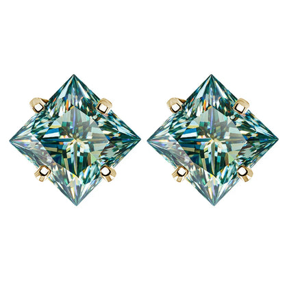 Sterling Silver 925 Green Princess Cut Moissanite Stud Earrings For Women