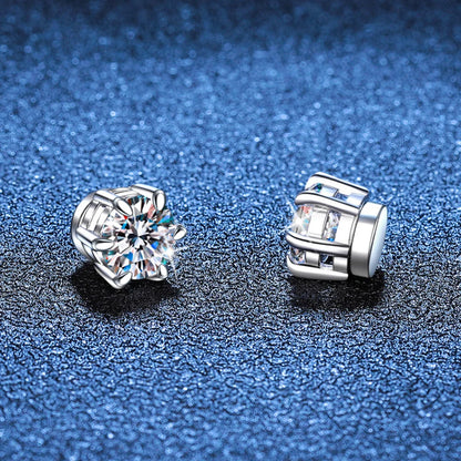 Sterling Silver 925 1ct Moissanite 6-Claw Stud Earrings Unisex Magnetic Hole