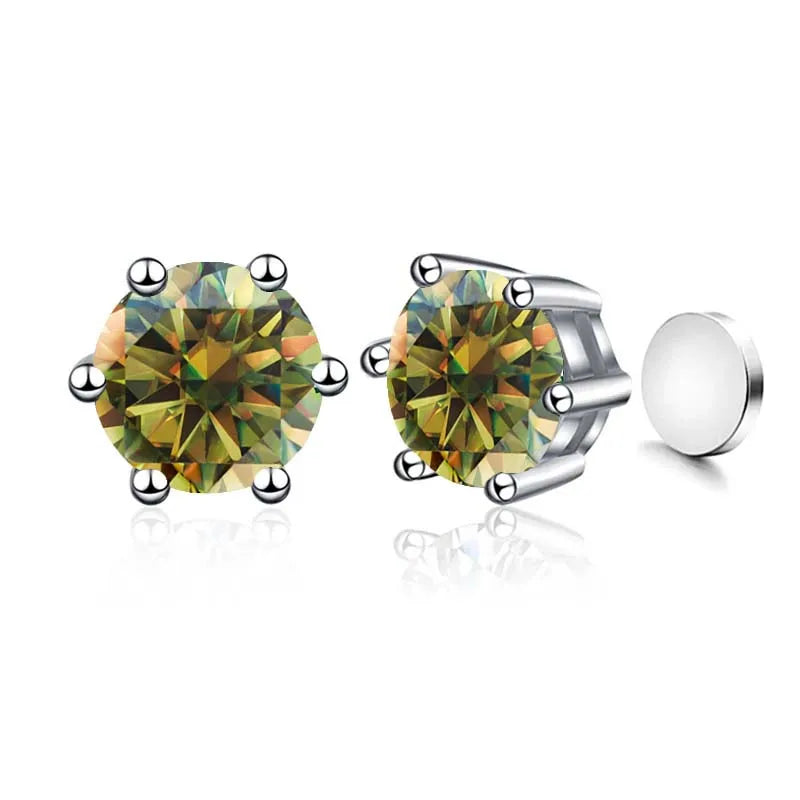 Sterling Silver 925 1ct Moissanite 6-Claw Stud Earrings Unisex Magnetic Hole