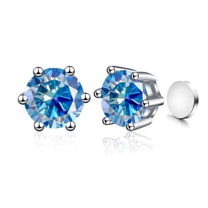 Sterling Silver 925 1ct Moissanite 6-Claw Stud Earrings Unisex Magnetic Hole