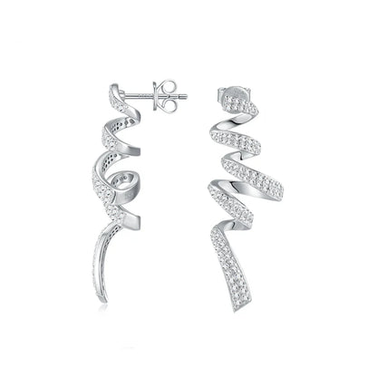 Sterling Silver 925 Moissanite Spiral Drop Earrings For Women Twisted Elegant