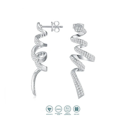Sterling Silver 925 Moissanite Spiral Drop Earrings For Women Twisted Elegant