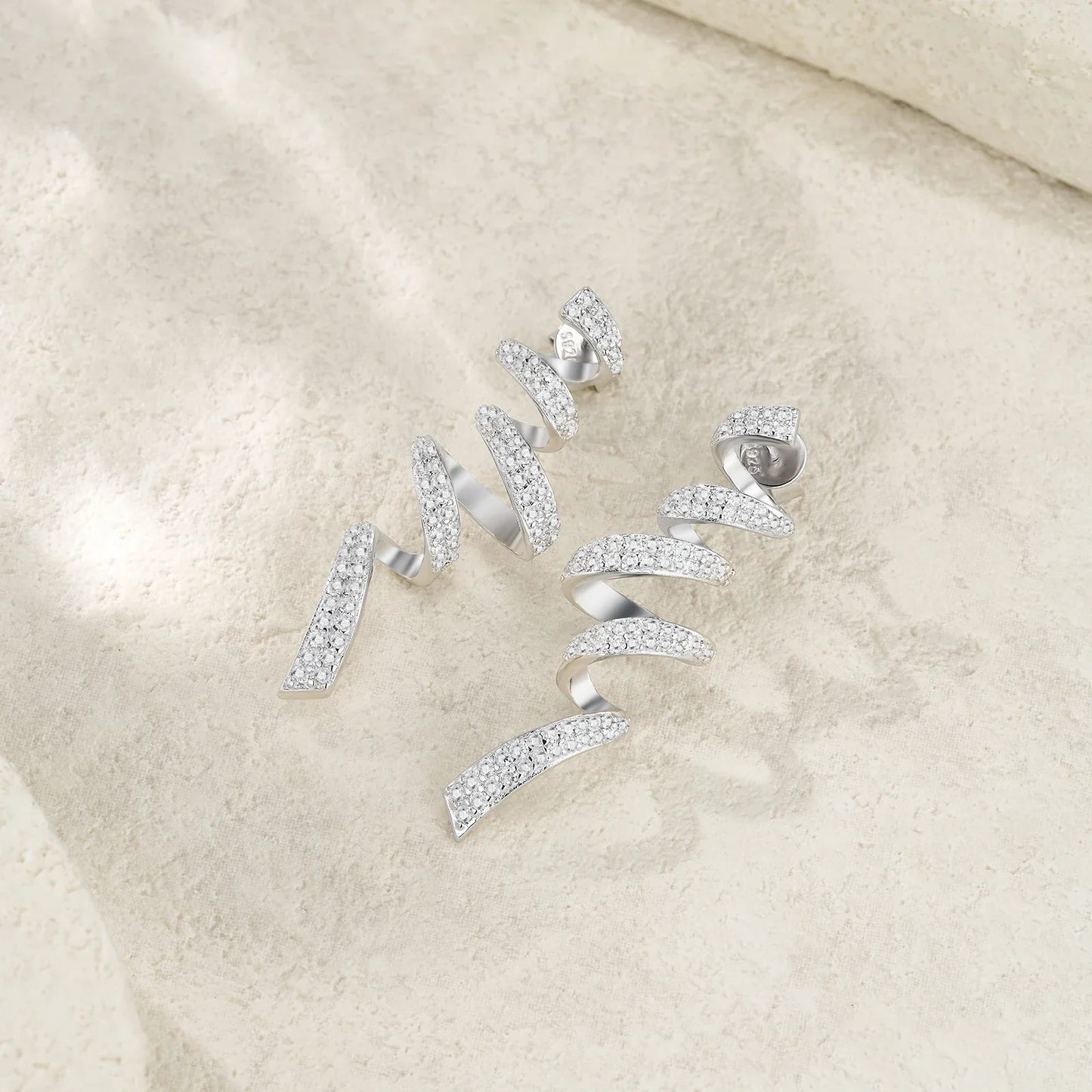 Sterling Silver 925 Moissanite Spiral Drop Earrings For Women Twisted Elegant