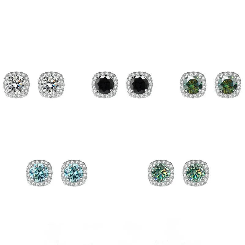 Sterling Silver 925 Moissanite Square Stud Earrings For Women Sparkling Gift