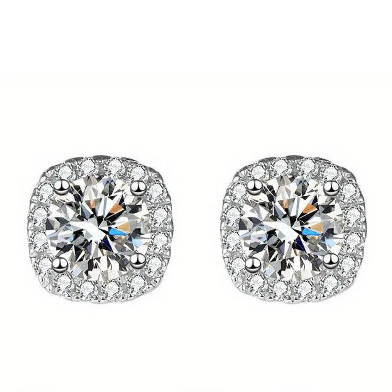 Sterling Silver 925 Moissanite Square Stud Earrings For Women Sparkling Gift