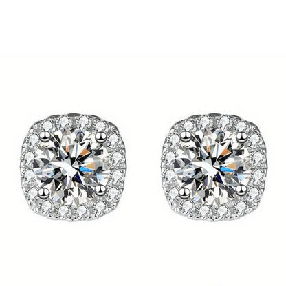 Sterling Silver 925 Moissanite Square Stud Earrings For Women Sparkling Gift