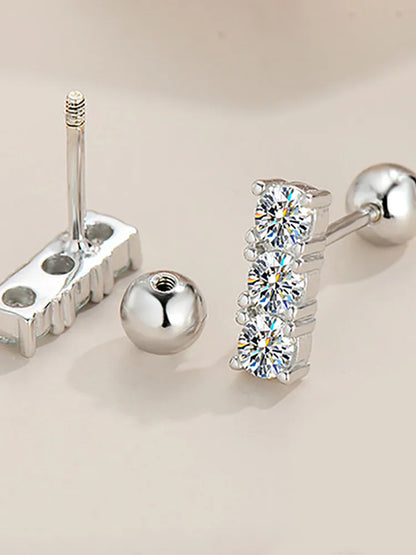 Sterling Silver 925 Moissanite Stud Earrings 0.6ct Total Straight Row