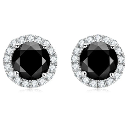Sterling Silver 925 Moissanite Stud Earrings 0.5-1ct Black Round