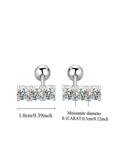 Sterling Silver 925 Moissanite Stud Earrings 0.6ct Total Straight Row