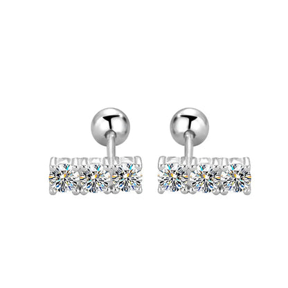 Sterling Silver 925 Moissanite Stud Earrings 0.6ct Total Straight Row