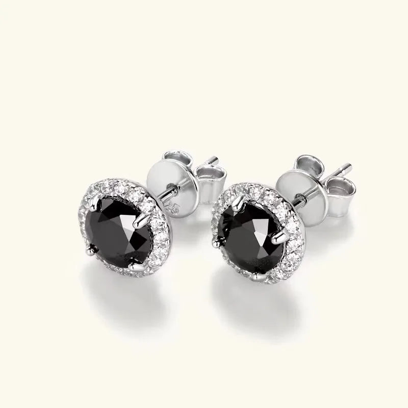 Sterling Silver 925 Moissanite Stud Earrings 0.5-1ct Black Round