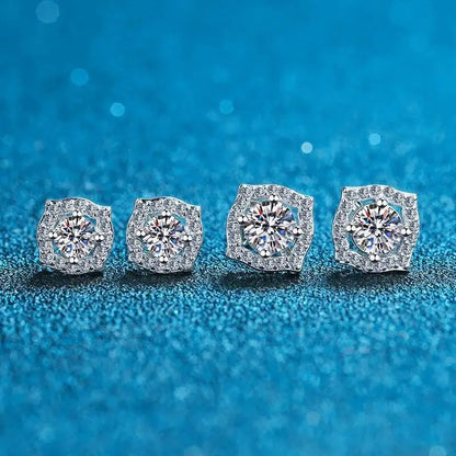 Sterling Silver Moissanite 1ct Stud Earrings Sterling 925 Lab-Created Diamond