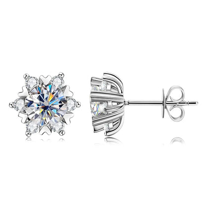Sterling Silver Moissanite Snowflake Stud Earrings 6-Claw Valentines Gift