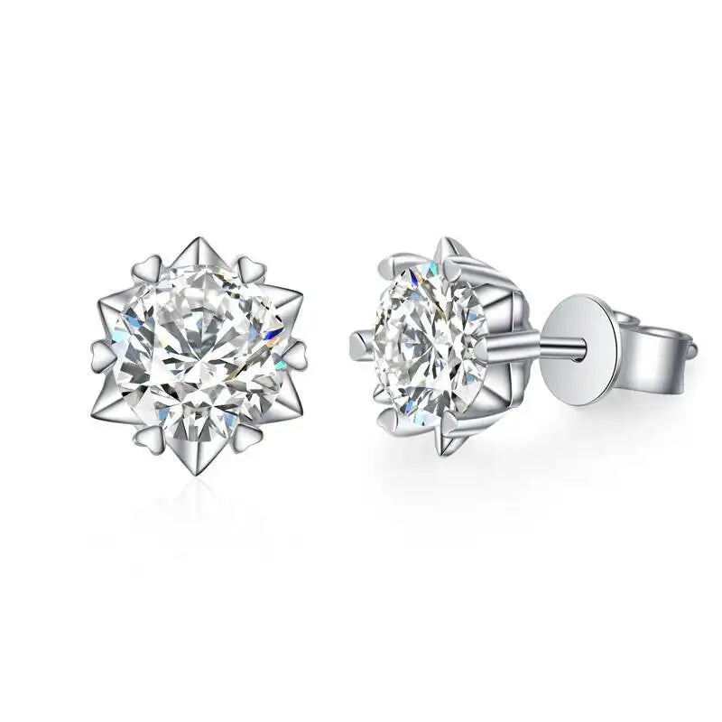 Sterling Silver Moissanite Stud Earrings 1ct 2ct VVS1 Lab Diamond Snowflake