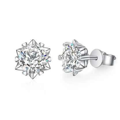 Sterling Silver Moissanite Stud Earrings 1ct 2ct VVS1 Lab Diamond Snowflake