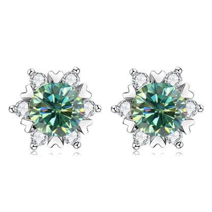 Sterling Silver S925 Moissanite Snowflake Stud Earrings 6-Claw Valentine's