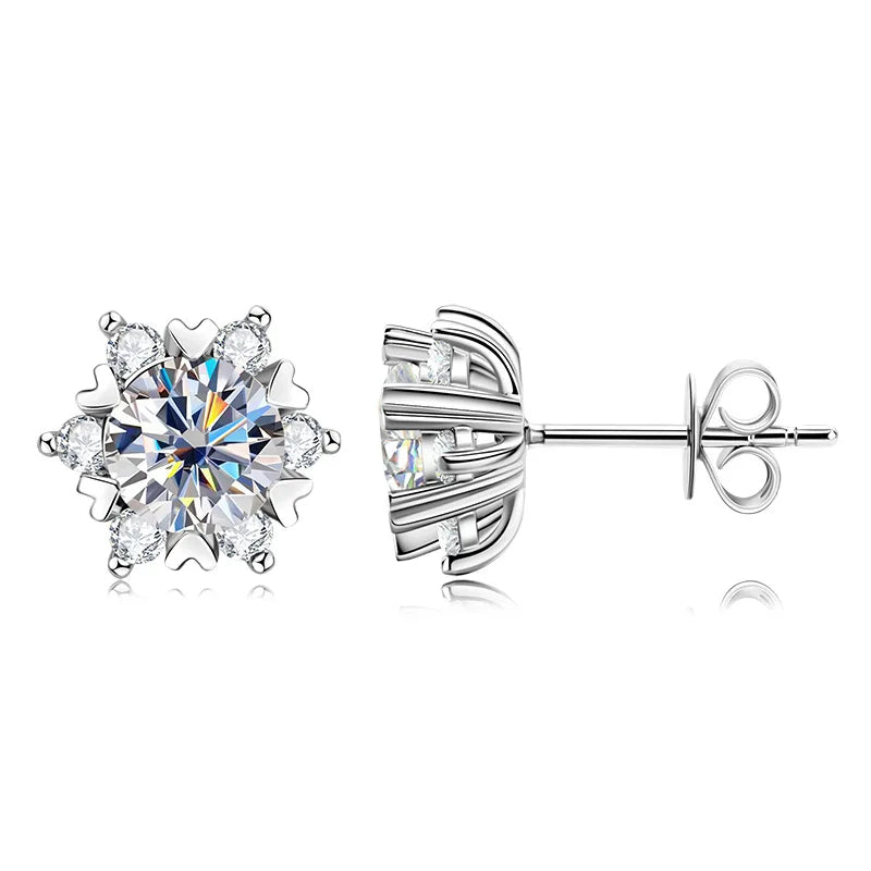 Sterling Silver S925 Moissanite Snowflake Stud Earrings 6-Claw Valentine's