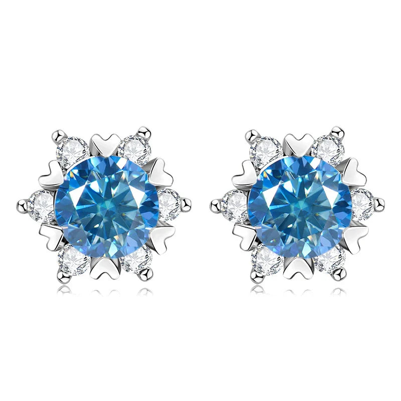 Sterling Silver S925 Moissanite Snowflake Stud Earrings 6-Claw Valentine's