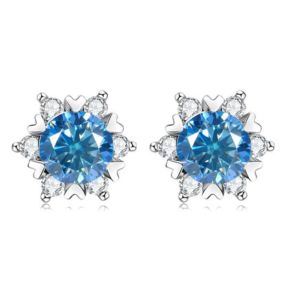 Sterling Silver S925 Moissanite Snowflake Stud Earrings 6-Claw Valentine's