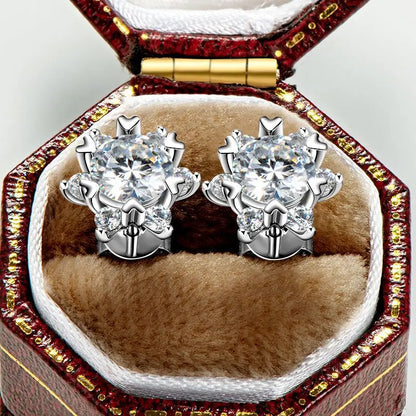 Sterling Silver S925 Moissanite Snowflake Stud Earrings 6-Claw Valentine's