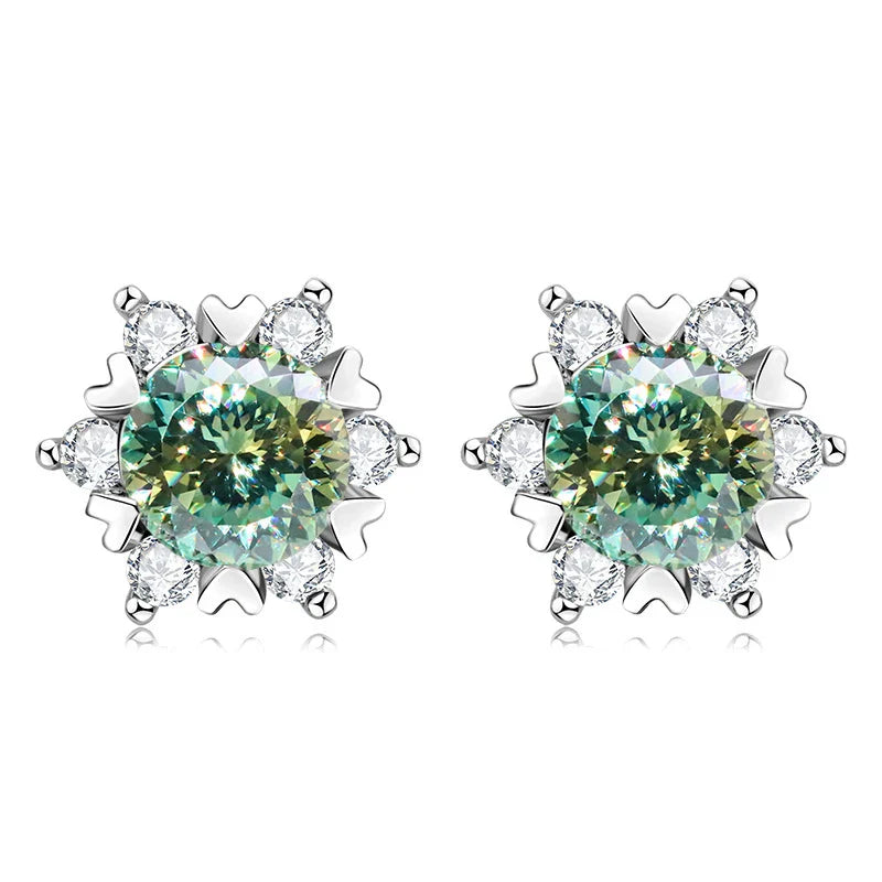 Sterling Silver S925 Moissanite Snowflake Stud Earrings 6-Claw Valentine's