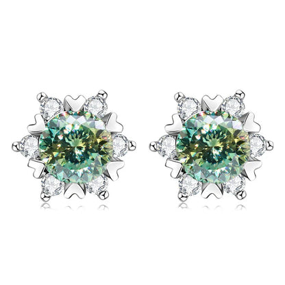 Sterling Silver S925 Moissanite Snowflake Stud Earrings 6-Claw Valentine's