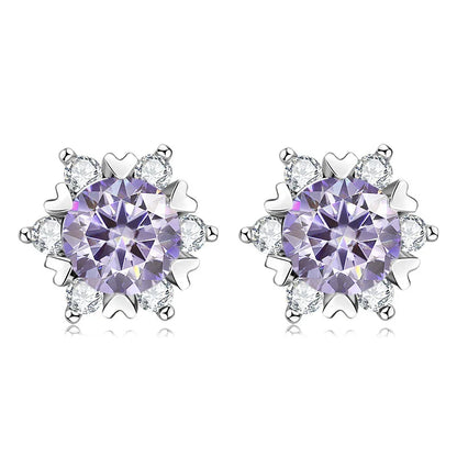Sterling Silver S925 Moissanite Snowflake Stud Earrings 6-Claw Valentine's