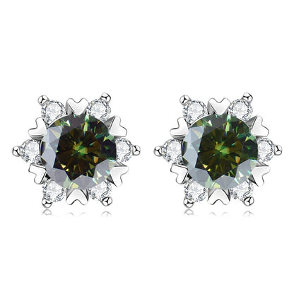 Sterling Silver S925 Moissanite Snowflake Stud Earrings 6-Claw Valentine's