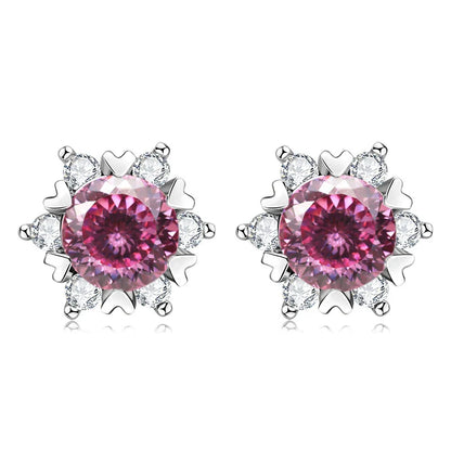 Sterling Silver S925 Moissanite Snowflake Stud Earrings 6-Claw Valentine's