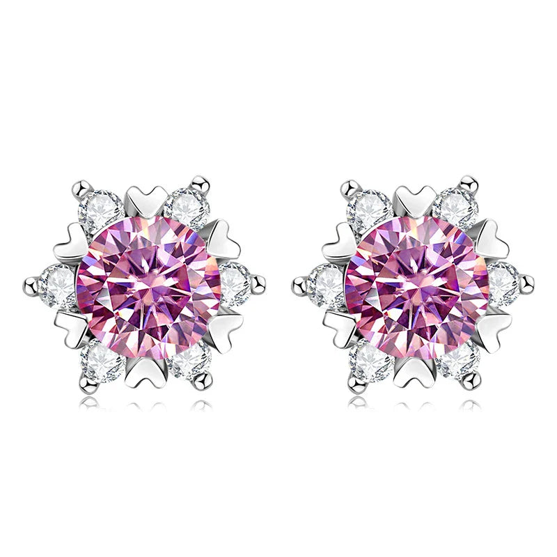 Sterling Silver S925 Moissanite Snowflake Stud Earrings 6-Claw Valentine's