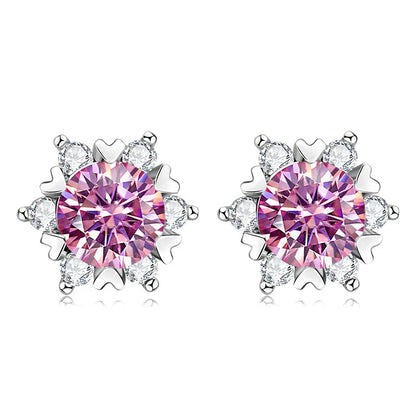 Sterling Silver S925 Moissanite Snowflake Stud Earrings 6-Claw Valentine's