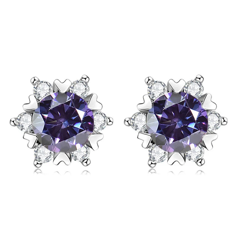 Sterling Silver S925 Moissanite Snowflake Stud Earrings 6-Claw Valentine's