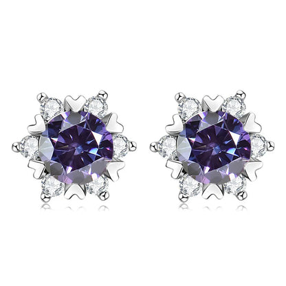 Sterling Silver S925 Moissanite Snowflake Stud Earrings 6-Claw Valentine's