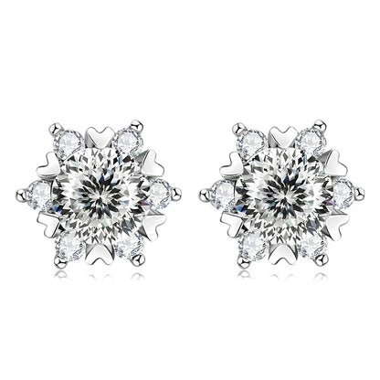 Sterling Silver S925 Moissanite Snowflake Stud Earrings 6-Claw Valentine's