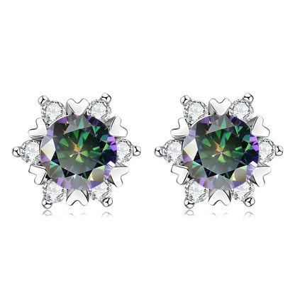 Sterling Silver S925 Moissanite Snowflake Stud Earrings 6-Claw Valentine's