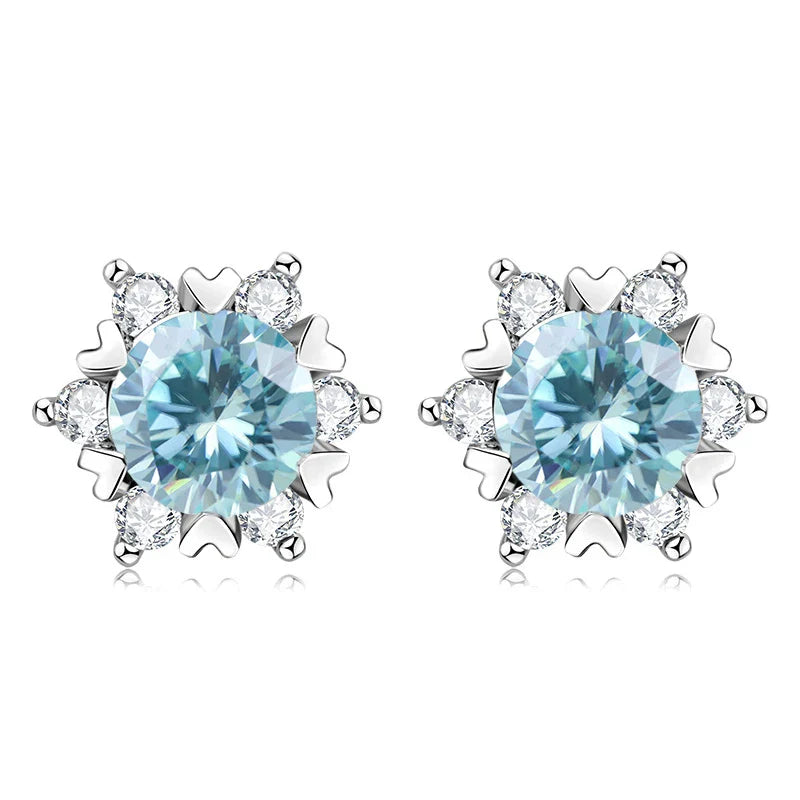 Sterling Silver S925 Moissanite Snowflake Stud Earrings 6-Claw Valentine's