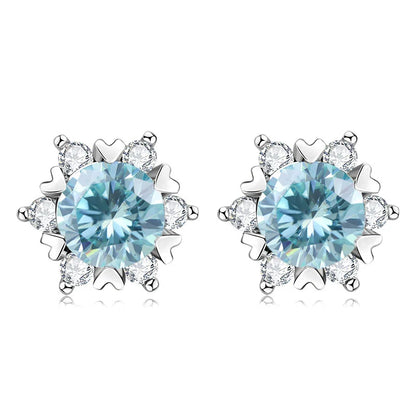 Sterling Silver S925 Moissanite Snowflake Stud Earrings 6-Claw Valentine's