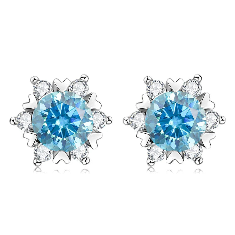 Sterling Silver S925 Moissanite Snowflake Stud Earrings 6-Claw Valentine's