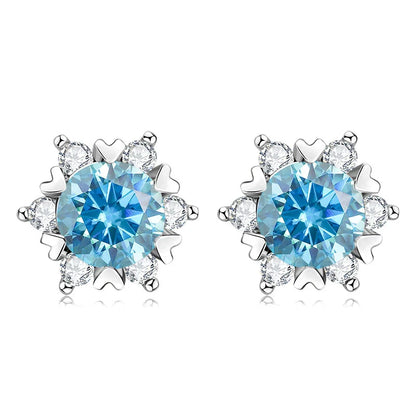 Sterling Silver S925 Moissanite Snowflake Stud Earrings 6-Claw Valentine's