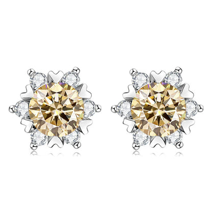 Sterling Silver S925 Moissanite Snowflake Stud Earrings 6-Claw Valentine's